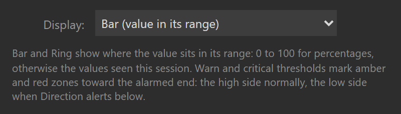 The Display selector in the key's settings panel, set to Bar, with its help line.